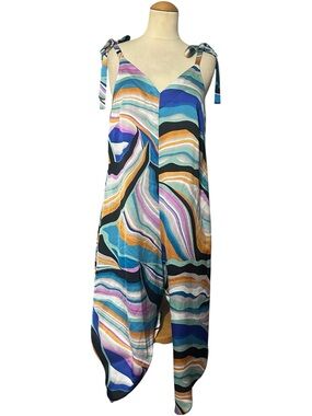 MSK Colorful Abstract Tie-Shoulder Jumpsuit Size Medium
